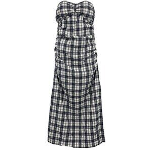 Free People Size XL Extra Large Women Plaid Strapless Midi Dress Black White EUC